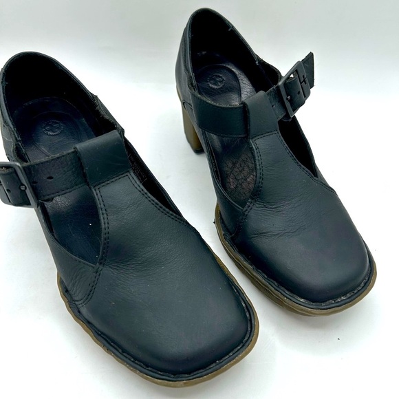 Vintage 80s/90s Dr. Martens POLLEY” Mary Jane’s-heels-Black wax leather Chunky - Picture 5 of 10